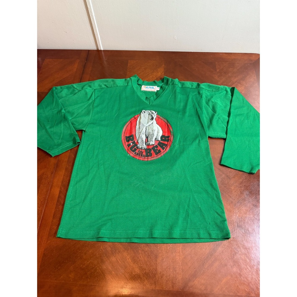 Vintage Alpha Sportswear Big Bear Ice Arena Jersey Green Mesh Hockey Shirt M